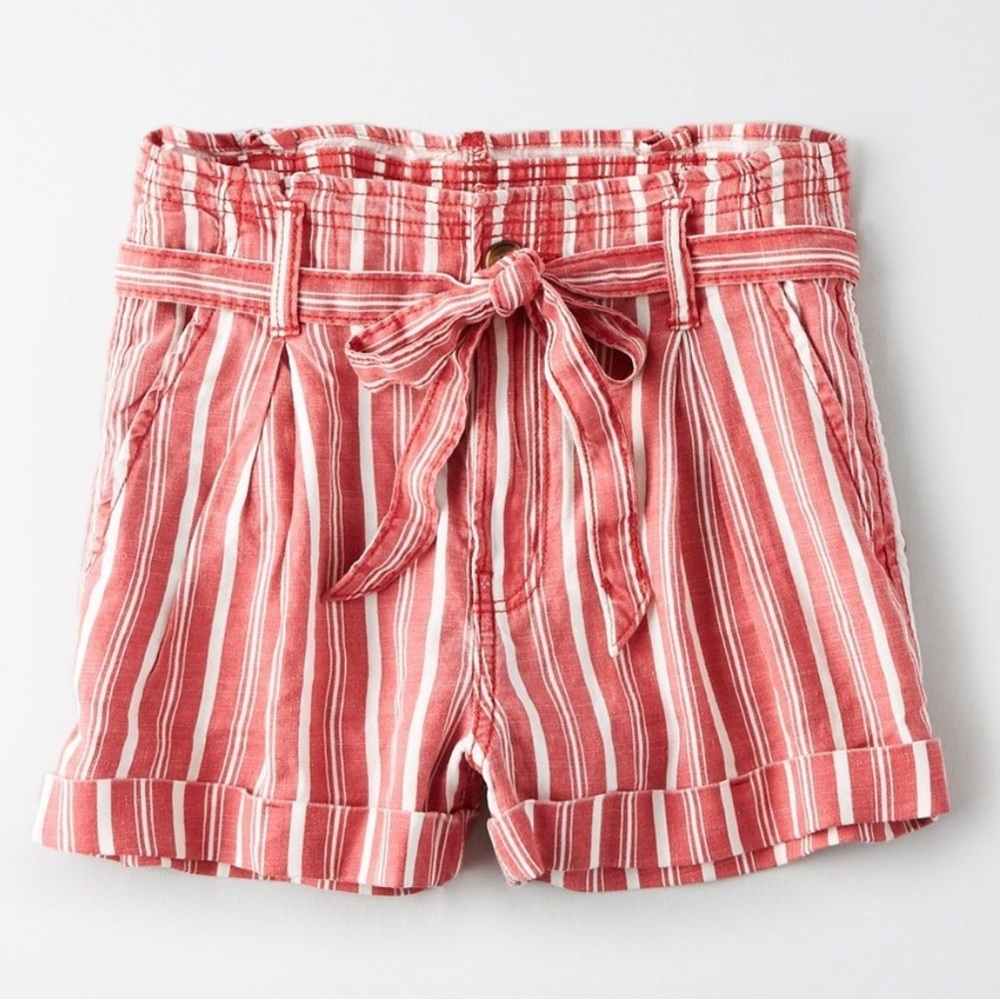 American Eagle Striped Red Denim Shorts